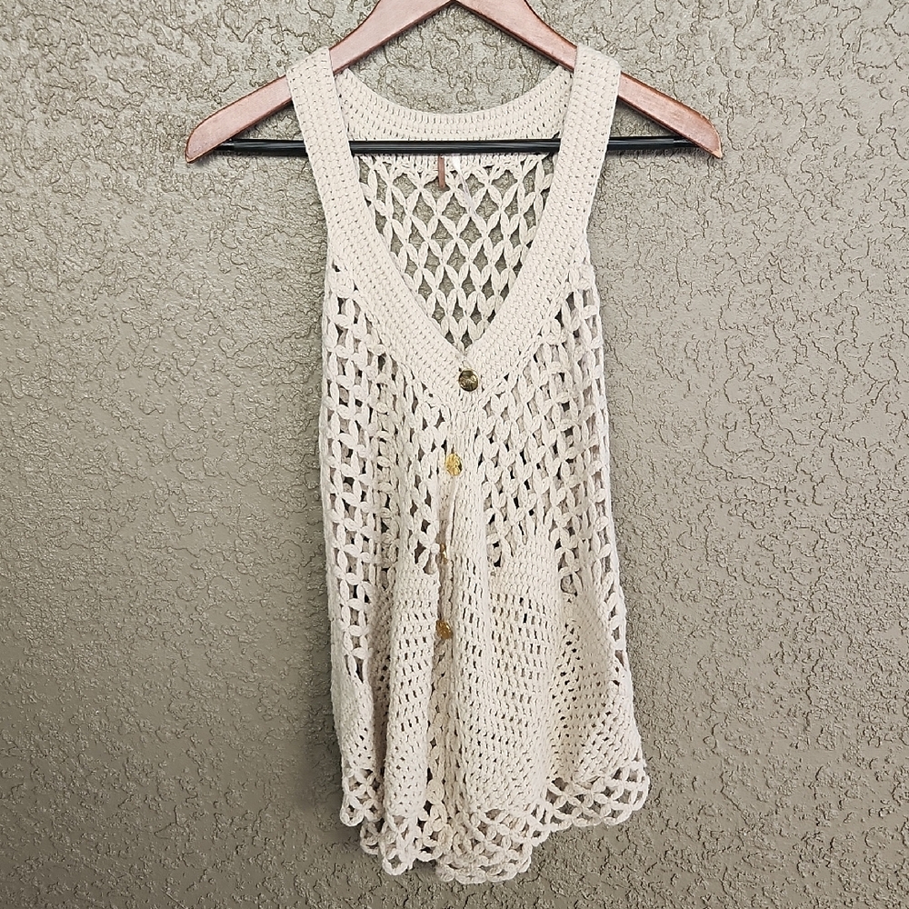 Free People Crochet Tank Top Sleeveless Boho Knit Vest - Picture 2 of 9